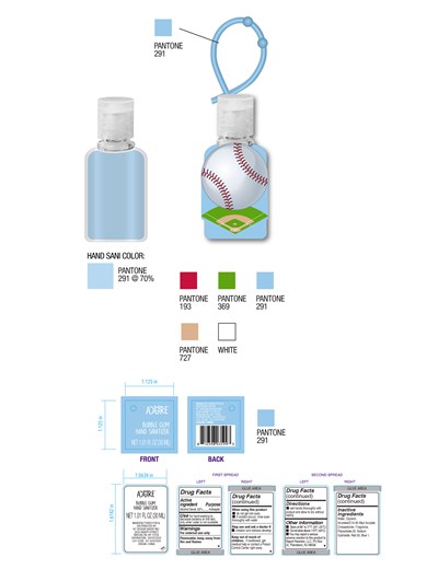 Label - ACORE Bubble Gum(Boys) Hand Sanitizer Label